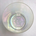 Load image into Gallery viewer, Inside view of an Iridescent Crystal sound bowl on a white gray background with a geometric design
