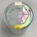 Load image into Gallery viewer, Iridescent crystal sound bowl with geometric design and 'Crystal Tones' label on a gray background
