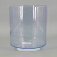 Load image into Gallery viewer, Clear blue crystal sound bowl with white base on a gray background
