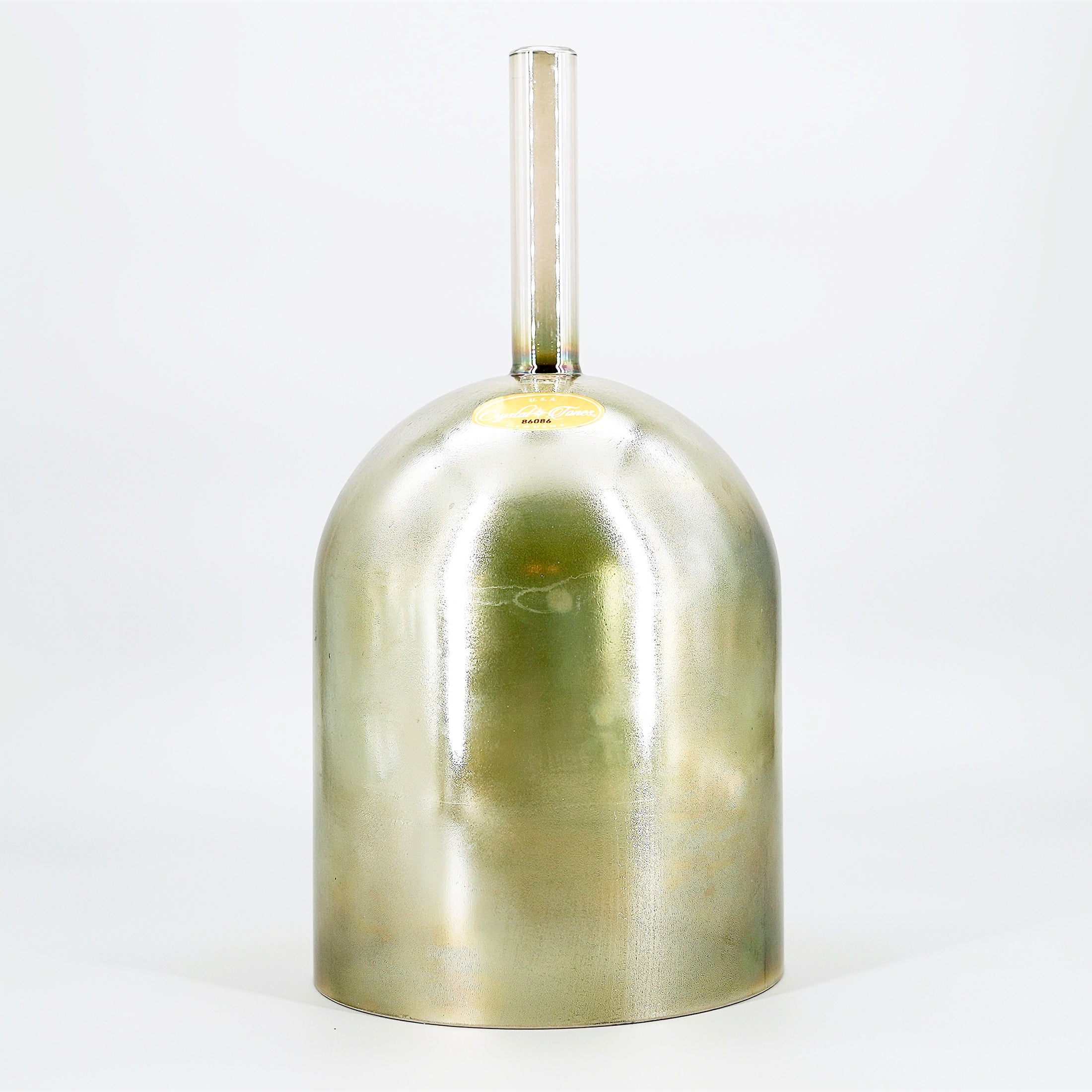 Metallic sage gold practitioners Crystal sound bowl on a light gray background