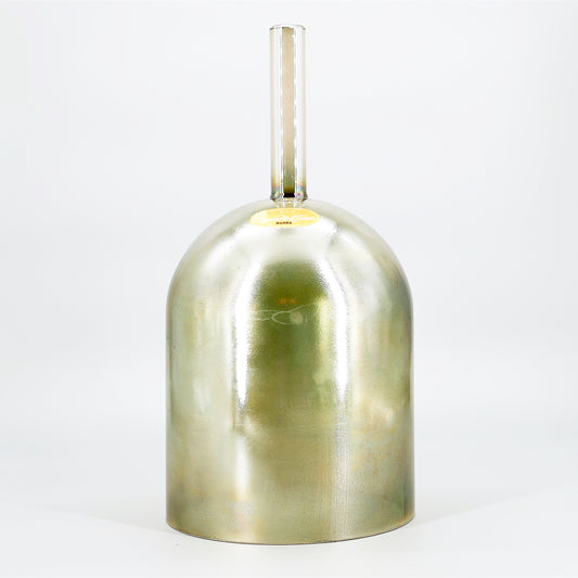 Metallic sage gold practitioners Crystal sound bowl on a light gray background