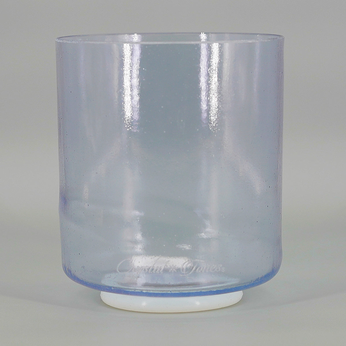 Crystal Tones Androgynous Indium 6-inch A +25 crystal singing bowl, front view, grey background