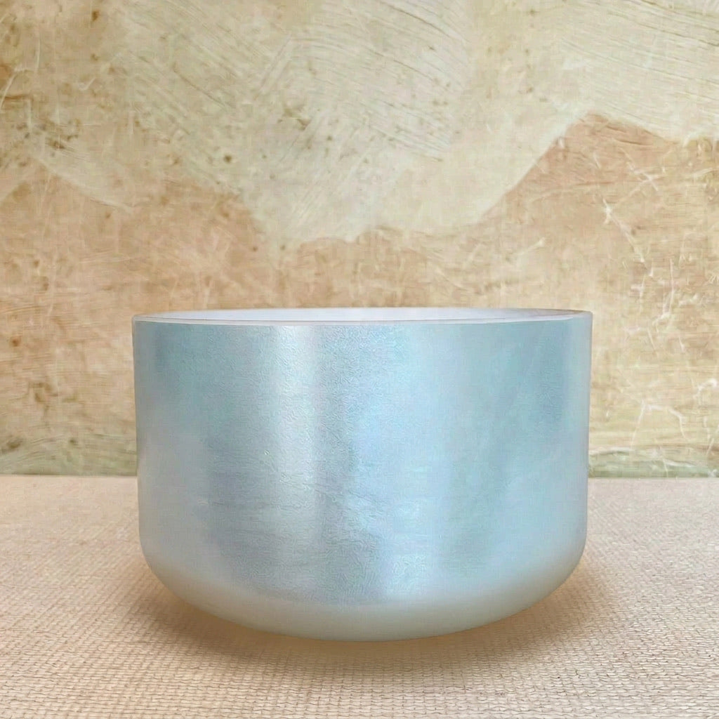 Crystal Tones® Ocean Gold Alchemy™ crystal singing bowl, 10-inch D# +35, photographed in natural light.